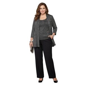 Alex Evenings 2 Pc Cardigan Blazer Jacket Tank Top Set Metallic Shimmer 2XL Mint